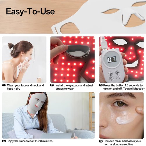 Facego Red Light Mask for Face and Neck - 7 Colors Red Light Mask, Facial Skin Care Device, Portable, Rechargeable and Ergonomic Design for Home