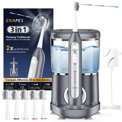Electric Toothbrush with Water Flosser Combo in One - Sonic Flossing Toothbrushes for Teeth Cleaning, Rechargeable,Portable Cordless Water Flosser for Adults, 17oz Large Tank, 3 Modes & 5 Brush Heads