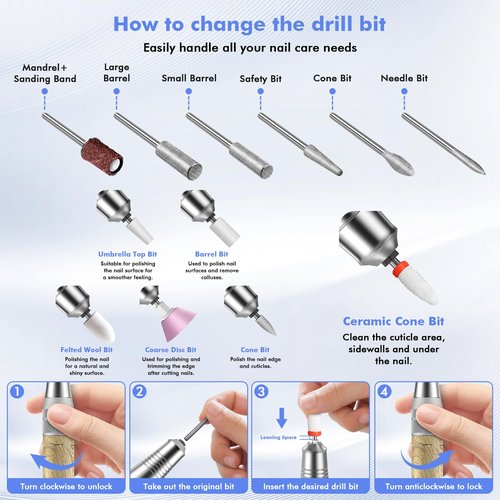 YEOTSMUT 35000RPM Nail Drill Professional, Rechargeable Electric Nail File，Cordless Nail File Portable Efile for Acrylic Gel Nails Remove, 12Pcs Nail Drill Bits, Super Silent Shockproof and not hot