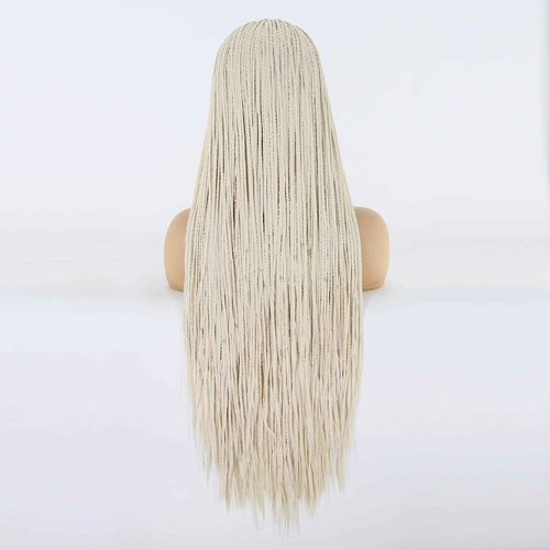 BTWTRY Platinum Blonde Braided Synthetic Lace Front Wigs for Black Women Heat Resistant Fiber Hair Micro Braided Hair Box Braids Wig African American Hair (24inch, #60 Color)