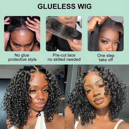ISEE Wear and Go Glueless Wigs Human Hair Pre Plucked Deep Wave Bob Wig Human Hair Lace Front Wigs for Women Upgraded No Glue Pre Cut 6x4 Lace Closure Glueless Wigs for Black Women Human Hair 12 Inch