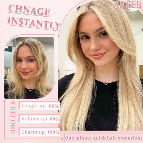 Clip in Hair Extensions Real Human Hair Clip in Extensions for Women Seamless Balayage Dark Blonde to Bleach Blonde Straight Remy 100% Human Clips ins Extension 8pcs Double Weft 22 inch 4oz/110g