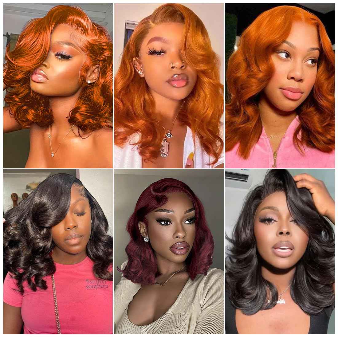 350 Ginger Orange Lace Front Wigs Human Hair Pre Plucked 13x4 Transparent HD Lace Frontal Wigs with Baby Hair Body Wave Bob Wig Human Lace Front Wigs for Black Women 180% Density 16 inch