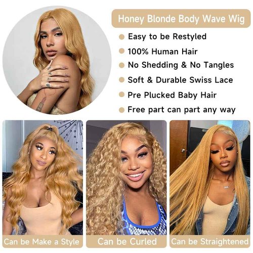 DliliBoon 180% Density 13x6 Ash Blonde Lace Frontal Wig Human Hair Honey Blonde Body Wave Lace Frontal Wigs Human Hair 27# Colored Lace Front Wigs For Women Pre Plucked (22inch)