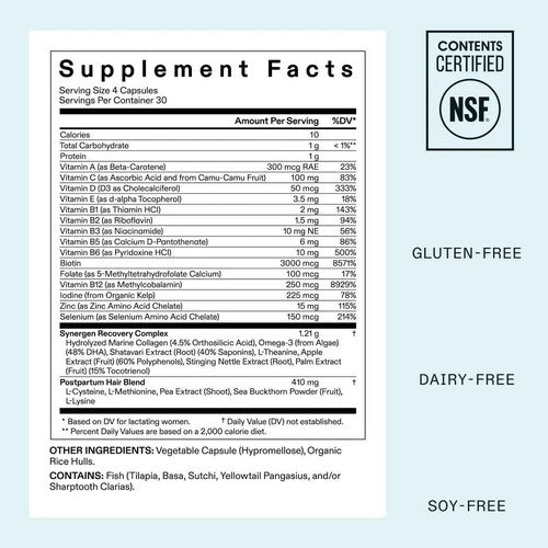 Nutrafol Postpartum Hair Growth Supplements, Clinically Tested for Visibly Thicker Hair and Less Shedding, Breastfeeding-Friendly - 1 Month Supply, 1 Refill Pouch