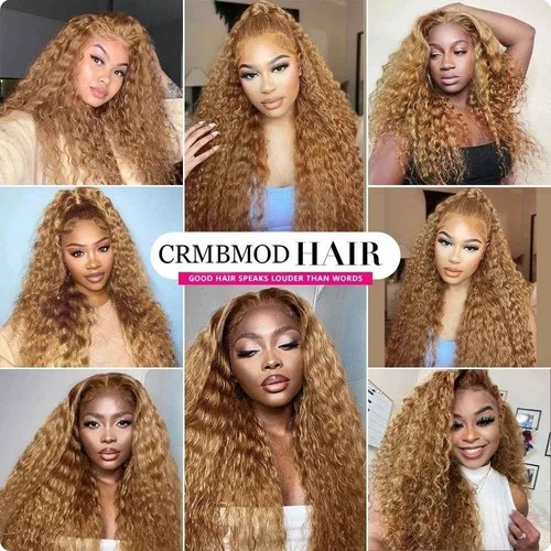 Blonde Bundles Human Hair Deep Wave Bundles 34 34 34 Inch Unprocessed Brazilian Virgin Remy Hair 3 Bundle #27 Honey Blonde Deep Wave Human Hair Extensions For Women 50 Gram Per Bundle