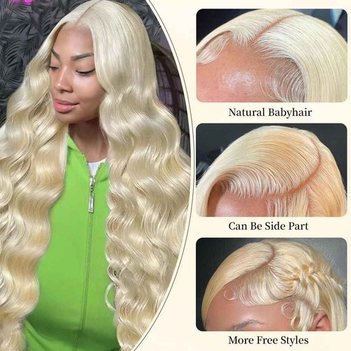 Femca 613 13x6 Lace Front Wig Human Hair 200 Density Blonde Wig Human Hair HD Lace Frontal Wig Pre Plucked 100% Real Human Hair Easily Stained 24 Inch