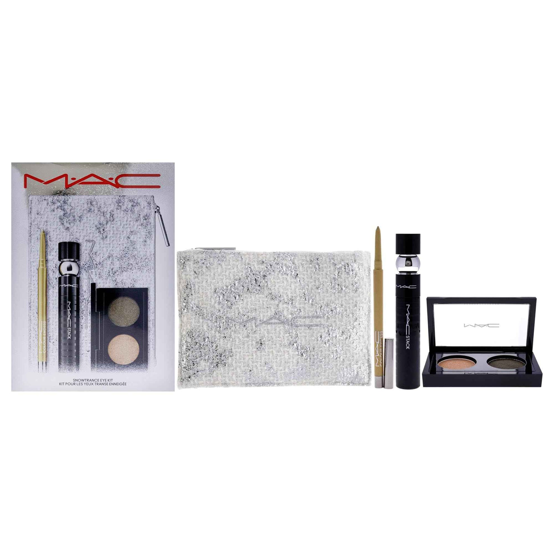 MAC Snowtrance Eye Kit for Women - 4 Pc 0.1oz Eye Shadow Duo, 0.41oz M-A-C Stack Mascara - Black, 0.01oz M-A-C Colour Excess Gel Pencil Eye Liner - Gold Goals, Pouch