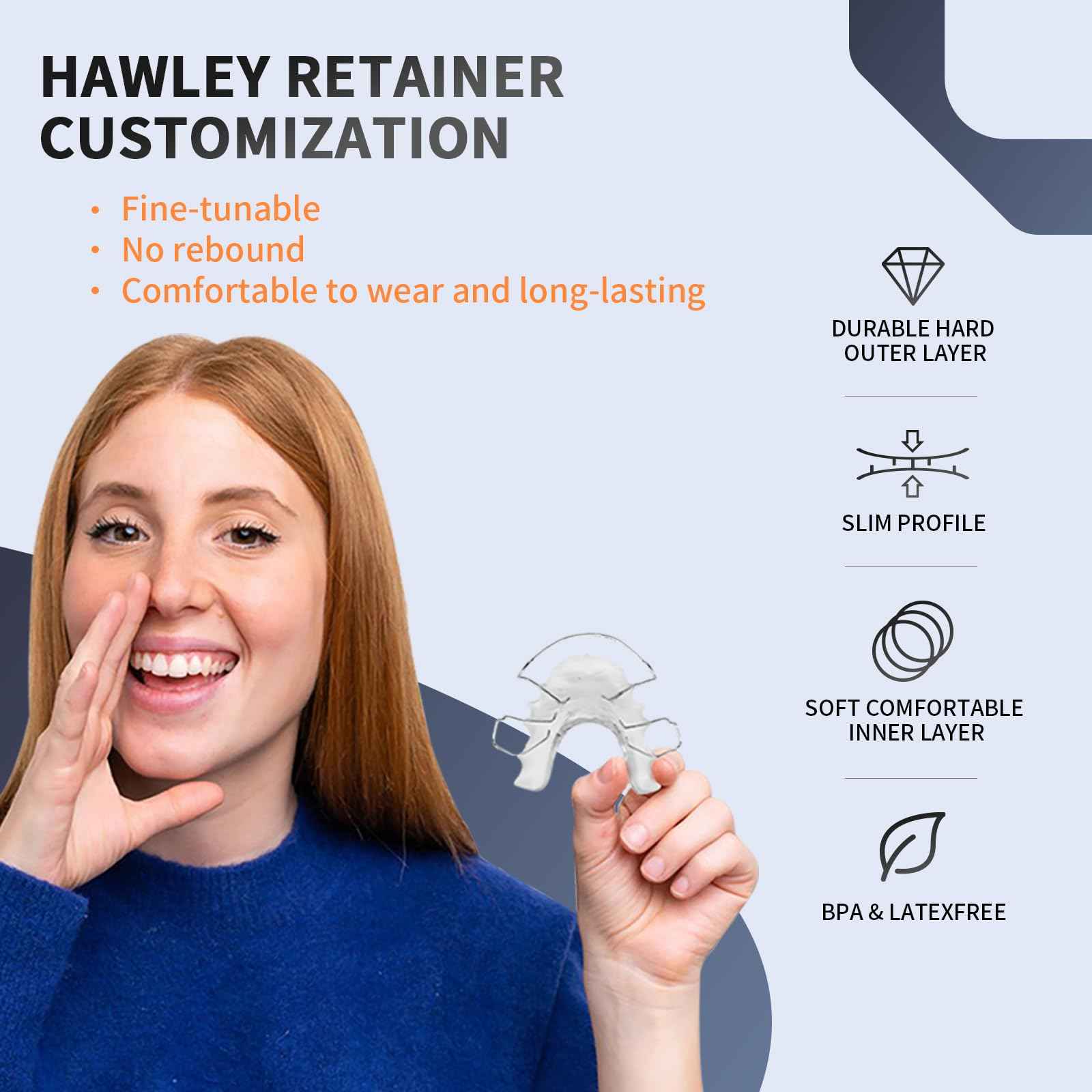 2 Hawley Retainer for Custom Teeth Retention, Custom-Fit Two Retainers for Upper and Lower Teeth - Comfortable and Durable