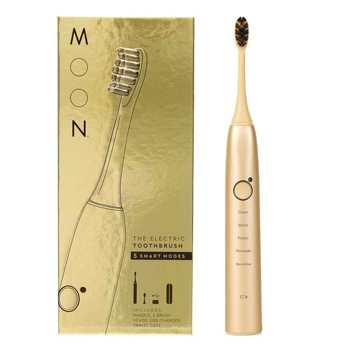 MOON Sonic Electric Toothbrush for Adults & Teens, Gold, 5 Smart Modes, Clean, White, Massage, Polish & Sensitive, Rechargeable with Travel Case & 2 Brush Heads, Industry-Leading 6 Week Charge