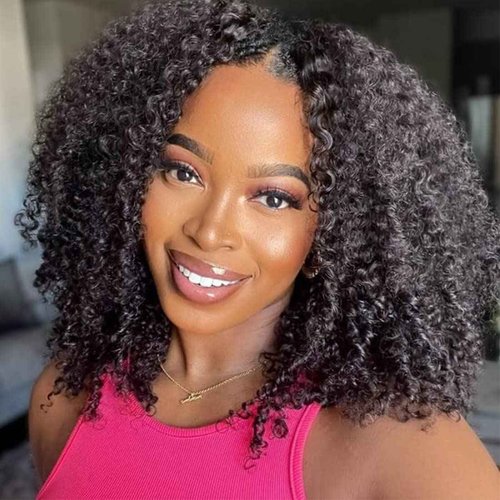 Nadula V Part Wig Kinky Curly Human Hair No Leave Out Glueless Upgraded U Part Wigs for Women,10A Malaysian Afro Curly V-part Wigs V Shape Clip in Half Wig Beginner Friendly 150% Density 16inch