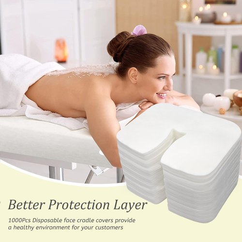 1000 count Disposable Face Cradle Covers Non-Sticking Disposable Massage Headrest Covers Ultra Soft Medical-Grade SPA Face Rest Covers Headrest Covers for Massage Table Chairs 14.2" x 10.6" (1000Pcs)