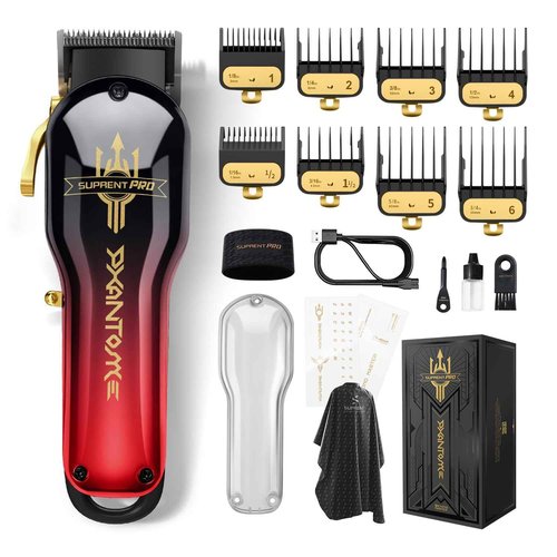 SUPRENT PRO Professional Hair Clippers for Men- Premium Barber Clippers DLC-Coated Blade & Brushless Motor- Rechargeable Haircutting Kit with DIY Customizable Casing- Gift for Men(Red)