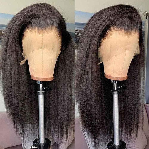 GOLFMAX Kinky Straight Lace Front Wigs Human Hair Pre Plucked With Baby Hairs 180% Density Yaki Straight 13x4 Transparent HD Glueless Lace Wig Human Hair Wigs For Black Women 24 Inch