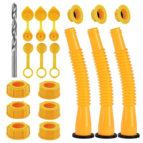 Gas Can Spout Replacement, Gas Can Nozzle Replacement (3 Kits-Orangish). For 1/2/5/10 gallon gas cans. Upgraded replacement gas can spout with flexible nozzle, vent cap, thick rubber pad, spout cover