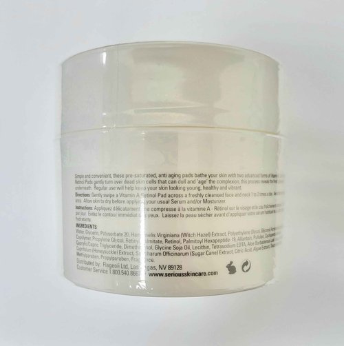 Vitamin A Retinol Pads for Daily Facial Treatment - Niacinamide & Witch Hazel - Facial Exfoliating Disc - Serious Skincare - 60 Count (2Pack)