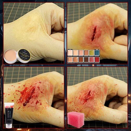 T TOGUSH Halloween Makeup Special Effects SFX Makeup Kit 12 Colors FX Palette Face Body Painting with Fake Blood,Scar Wax,Spirit Gum,Castor Sealerm,Extension Oil,for Clown makeup,Zombie