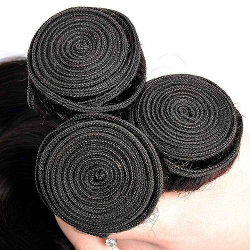 Wahairse Human Hair Bundles 24 26 28 Inch 1B Straight Bundles Natural Color Human Hair Unprocessed Brazilian Virgin 3 Bundles Quick Weave Human Hair Extensions (1B# Straight, 24 26 28)