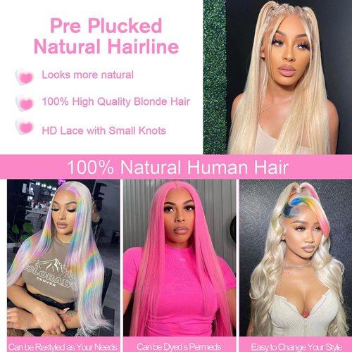 18 Inch 613 Lace Front Wig Human Hair 13x6 Transparent Lace 180 Density Blonde Lace Front Wigs Human Hair for Black Women Pre Plucked Color 613 Hd Lace Frontal Wig Straight Blonde Wig Human Hair