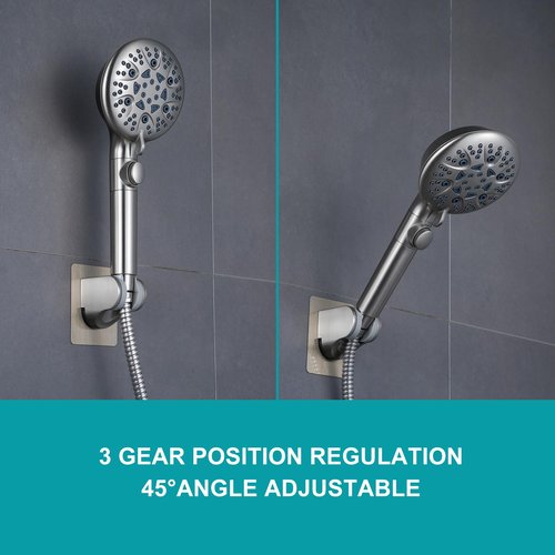 GwernKB Shower Head Holder Strong Adhesive No Drilling Wall Mount Adjustable Handheld Showerhead Bracket for RV Kids Bathroom Shower,Fix Firmly and Use Conveniently (Brushed Nickle, 1)
