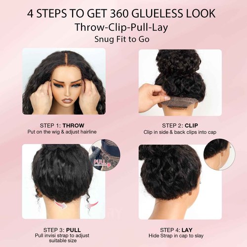 RASHINEE Hidden Strap Glueless 360 Lace Front Wigs Human Hair Body Wave Invisiable Strap 360 Glueless Wig Pre Plucked Bleached Knots Natural Hairline Pre Cut HD Lace Frontal with Drawsting