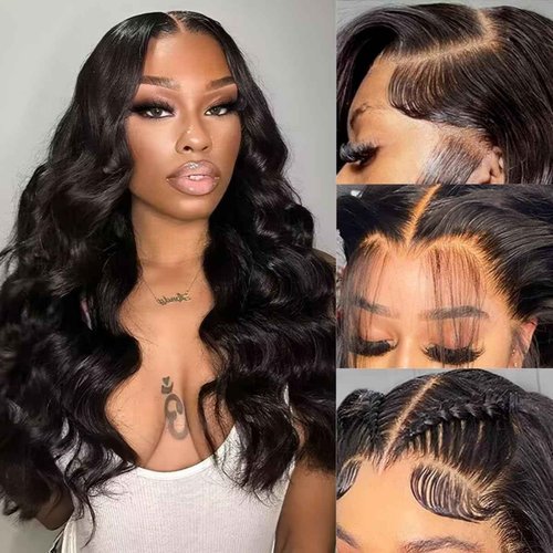 Hoisali Body Wave Lace Front Wigs Human Hair Pre Plucked 220% Density 13x6 HD Lace Front Wigs Glueless Frontal Wigs Human Hair Pre Plucked Bleached Knots with Baby Hair Natural Color 22 Inch