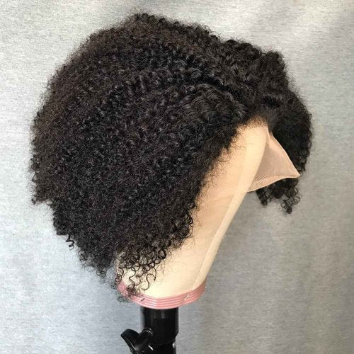 walnut hair Short Afro Kinky Curly Wig for Black Women Transparent 13x1 Lace Front Wigs Human Hair Brazilian Bob Pixie Cut Wig 8 inch