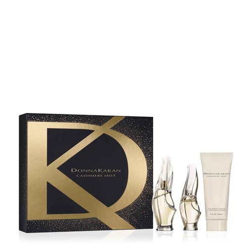 Donna Karan Cashmere Mist Eau de Parfum Necessities 3 Piece Gift Set For Women - Perfume Spray 1.0 Fl. Oz., Deluxe Miniature 0.5 Fl. Oz., & Body Lotion 3.4 Fl. Oz.