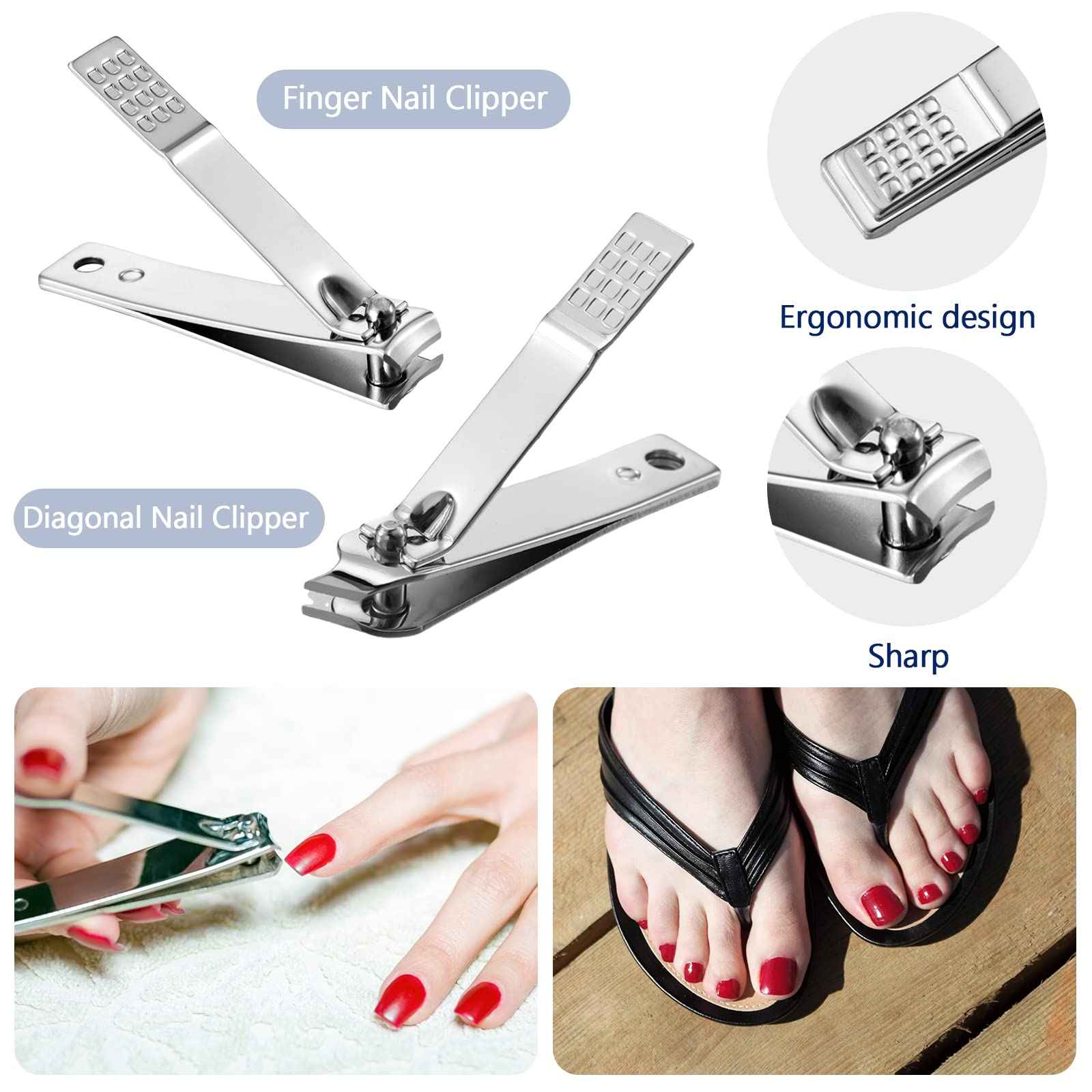 Geosar 50 Set 8 in 1 Travel Manicure Kit Bulk Professional Nail Clippers Pedicure Nail Care Tools Grooming Stainless Steel Set with Portable Travel Case, Gift for Christmas Men Women(Black)