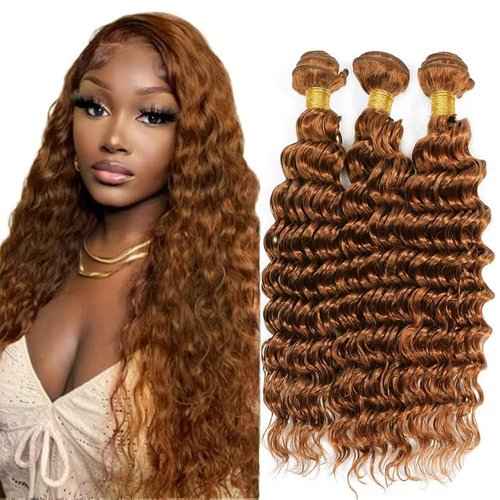 Condescension Human Hair Bundles 18 20 22 Inch Blonde Light Brown Deep Wave Bundles Human Hair Unprocessed Brazilian Virgin Quick Weave Hair for Black Women