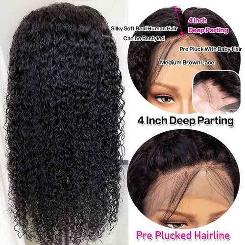 CYNOSURE 13x4 HD Transparent Lace Front Human Hair Wigs for Black Women 9A 180% Denisty Curly Lace Front Wigs Human Hair Pre Plucked with Baby Hair Natural Black Color 20inch