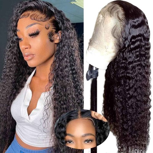 Wear and Go Glueless Wigs Human Hair Pre Plucked Pre Cut Deep Wave Lace Front Wig 4x4 Lace Closure Curly Human Hair Wig for Black Women 180% Density Curly Lace Front Wigs Glueless 24 Inch