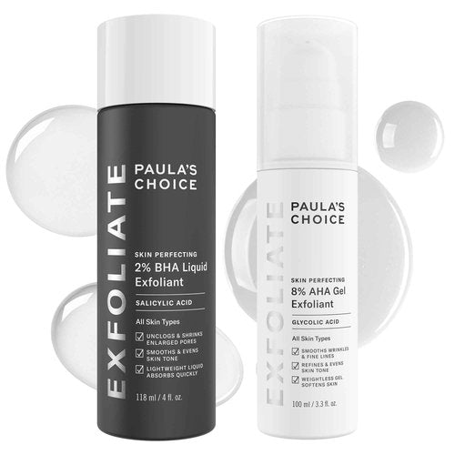 Paula's Choice SKIN PERFECTING 8% AHA Gel Exfoliant & 2% BHA Liquid Duo - Facial Exfoliants for Blackheads, Enlarged Pores, Wrinkles, and Fine Lines w/Glycolic and Salicylic Acid