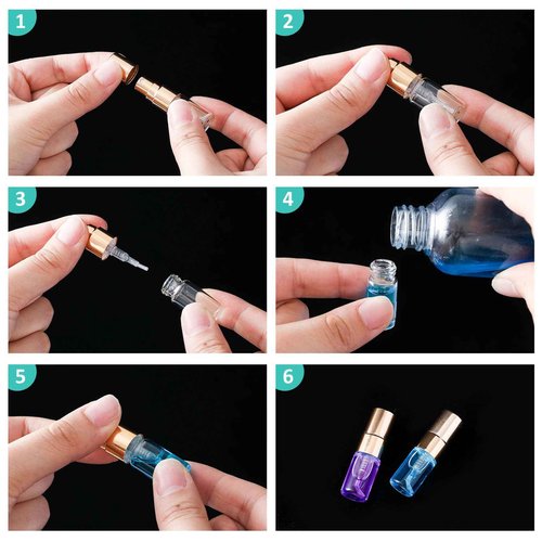 Zhehao 200 Pcs Mini Spray Bottles 2 ml Clear Glass Perfume Bottles Refillable Fine Mist Perfume Atomizer Portable Empty Sample Containers for Cleaning, Essential Oils, Travel (Gold Cap)