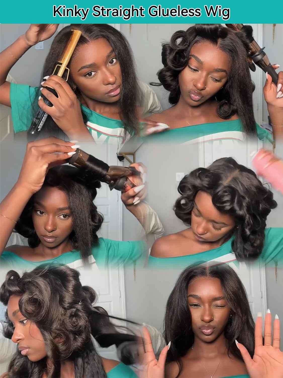 Kinky Straight Glueless Wigs Human Hair 5x7 Wear and Go Wigs Pre Plucked Pre Cut Lace Wig for Women invisible Lace Beginner Friendly 20Inches