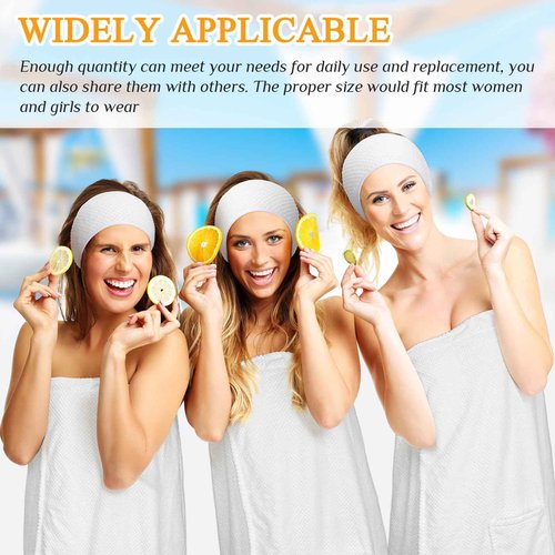 Kinlop 4 Sets Towel Wrap Bath Wrap Towel for Women with Pocket with Facial Spa Headband Set Waffle Spa Robe with Adjustable Closure Elastic Top