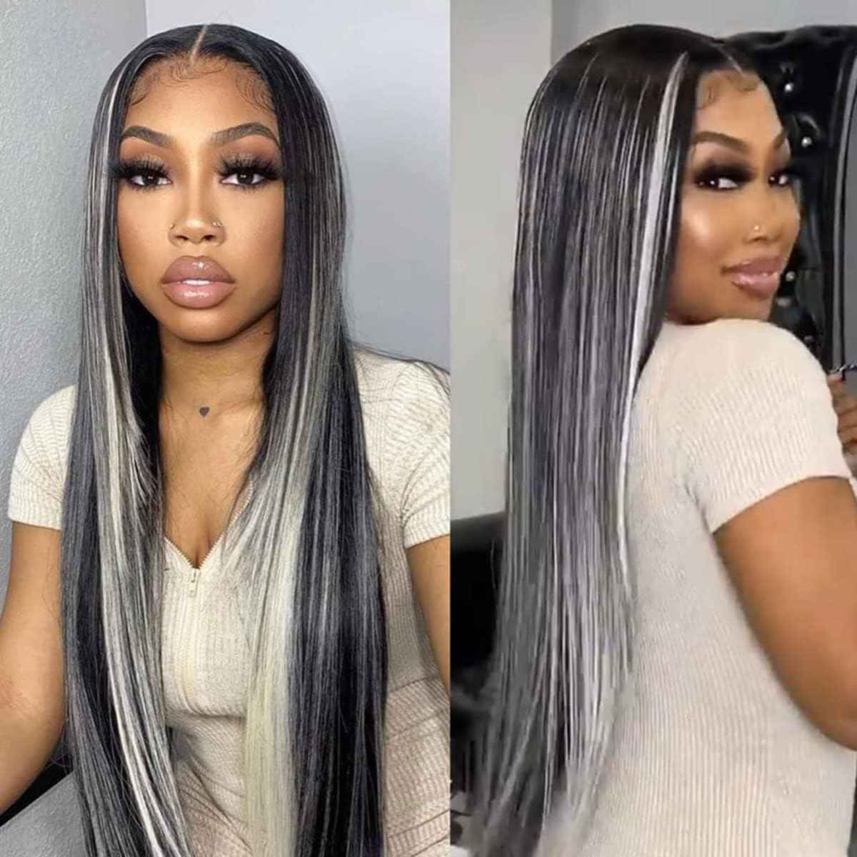 Habiliana Bundles Human Hair 24 26 28 Inch Straight P4/GREY Human Hair Bundles 11A Unprocessed Brazilian Virgin Quick Weave Hair Extensions for Black Women