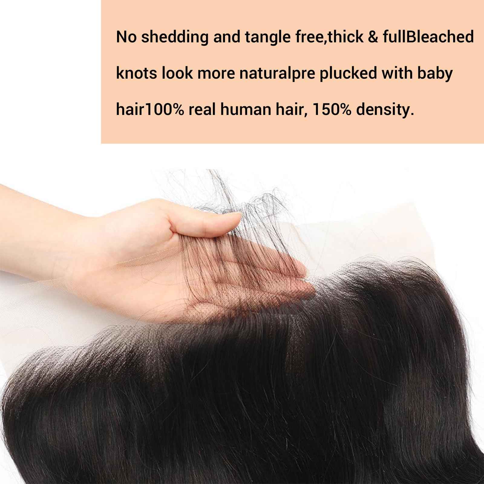 13x6 Frontal Human Hair Body Wave HD Transparent Ear to Ear Lace Frontal Closure With Baby Hair Free Part 100% Virgin Human Hair Natural Black 14 Inch