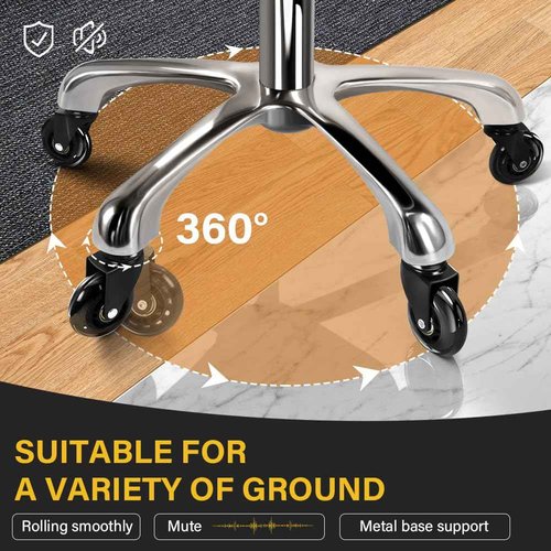 WKWKER Heavy Duty Rolling Stool with Wheels Hydraulic Swivel Adjustable Rolling Stool Ergonomic Thick Leather Seat Chair for Kitchen Drafting Lab Office Salon Massage – Black