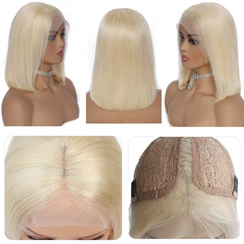 613 Blonde Bob Lace Front Wigs Human Hair T Part With Bleached Knots Pre Plucked Straight blonde Bob Wigs Glueless HD Lace Front Wig Human Hair blonde Bob Wig for Black Women 16Inch