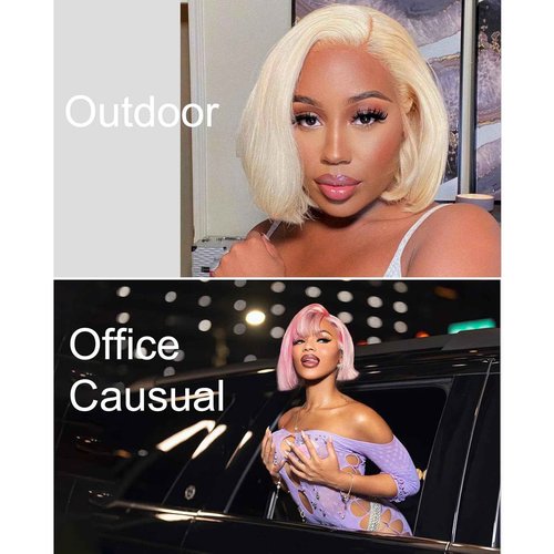 Megalady Beauty Arabella 613 Bob Wig Human Hair 13X4 Ready to Go Glueless Wig 180% Density Straight 613 Bob Wigs Human Hair Pre Plucked with Baby Hair (12inch, 13x4, Glueless Bob Wig)