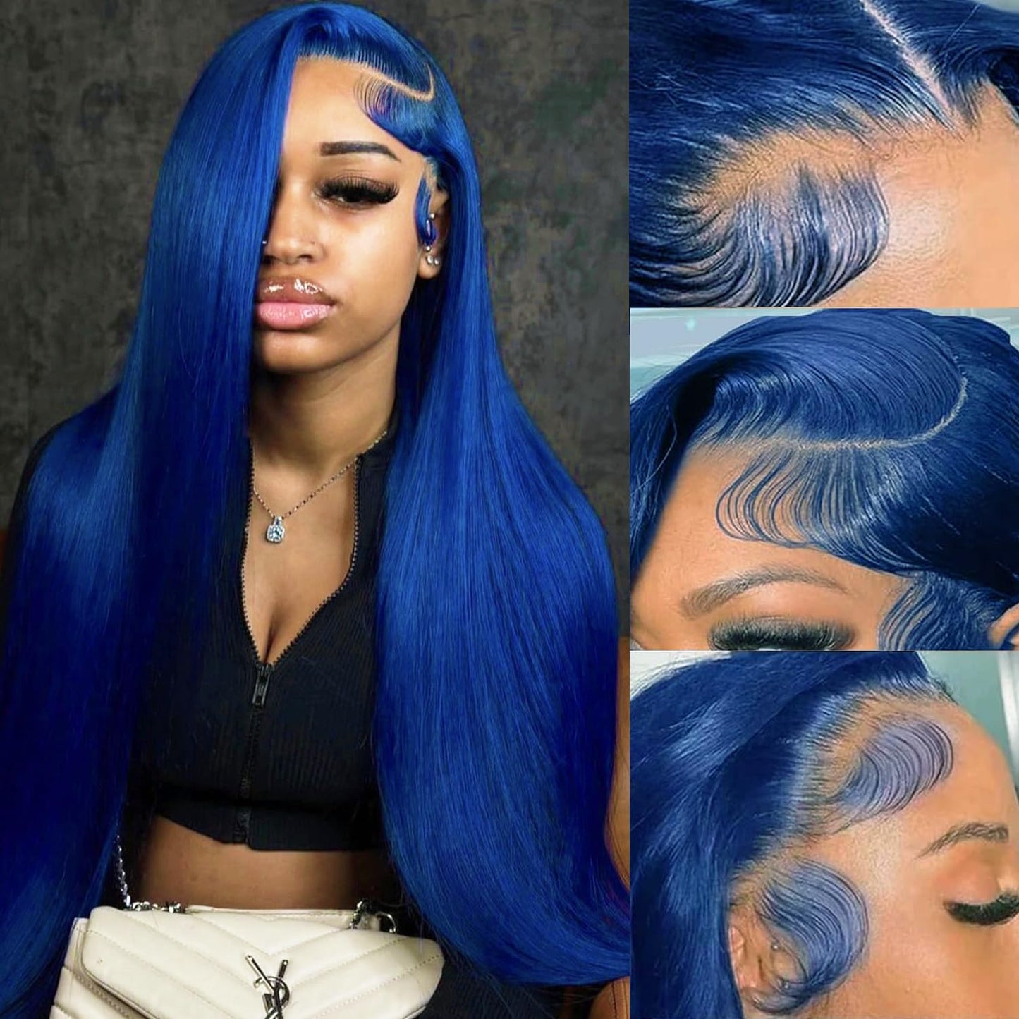 PANDA ANGEL Blue Lace Front Wigs Human Hair Straight 13x4 Hd Transparent Lace Frontal Wigs Wear and Go Glueless Navy Blue Wigs Human Hair for Black Women Colorful Dark Blue Lace Front Wig 26 Inch