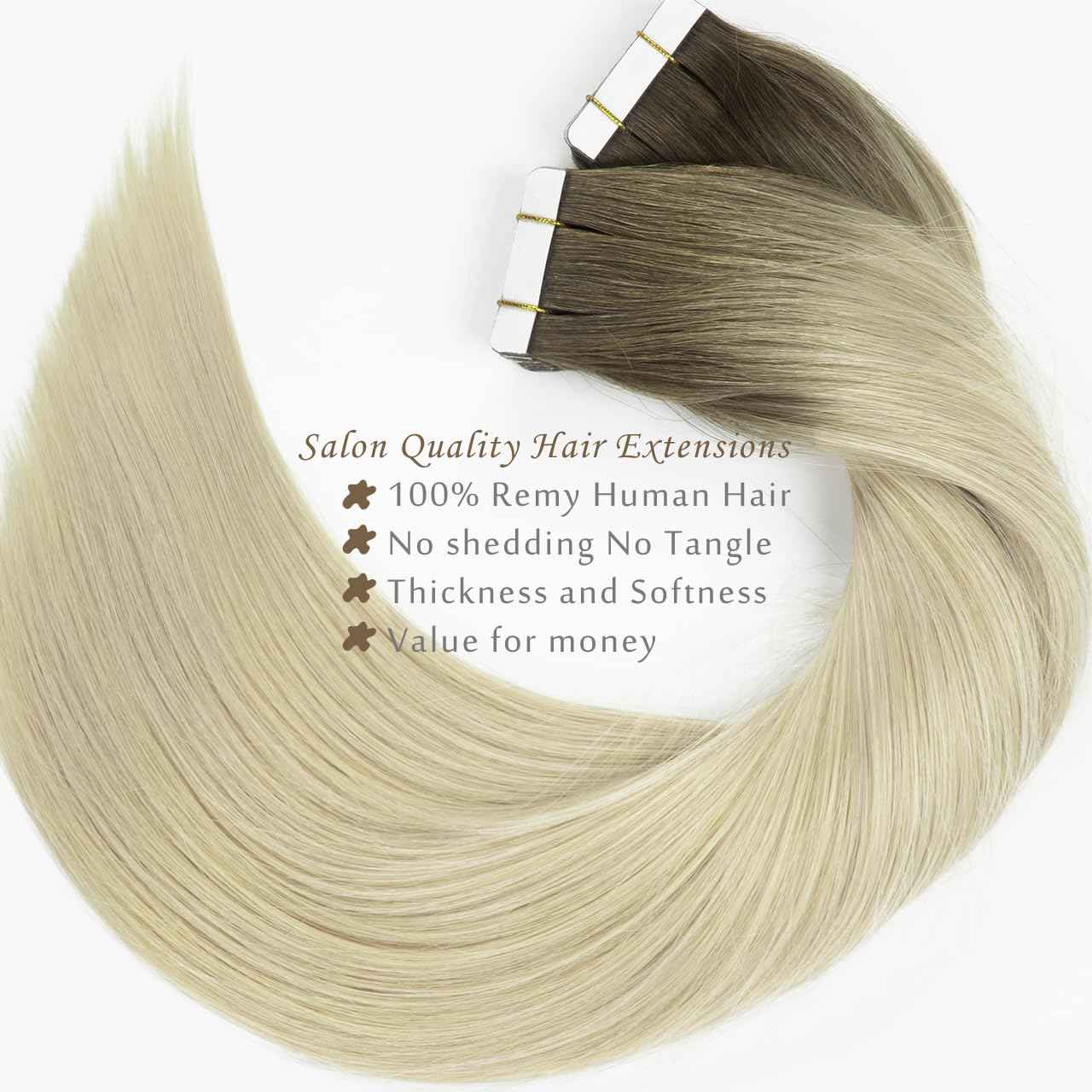 Lacer Natural Tape In Extensions Human Hair Light Ash Brown Roots Light Platinum Blonde Hair Extensions Straight Human Hair Tape In Extensions Skin Weft Tape Extensions Human Hair 16inch 40Pcs 100G