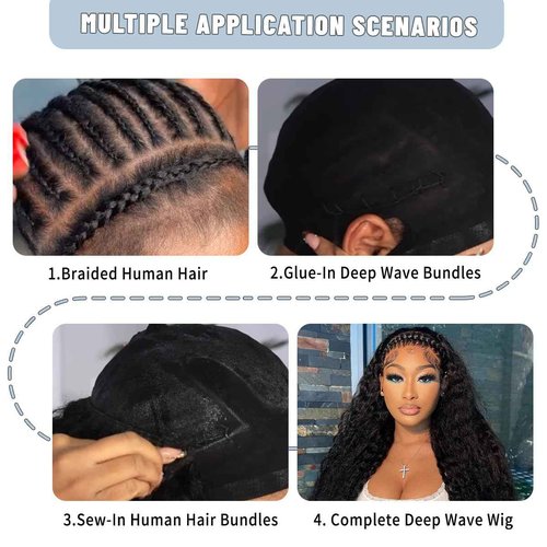 LICHANG 1 Bundle Human Hair 24 Inch 12A Deep Wave Bundles Human Hair 100% Unprocessed Brazilian Virgin Hair Quick Weave Bundle Real Hair For Women Natural Black