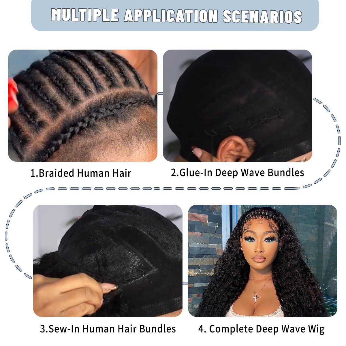 12A Deep Wave Human Hair Bundles 22 24 26 Inch 100% Unprocessed Brazilian Virgin Hair Deep Curly Weave Human Hair 3 Bundles Real Human hair Deep Wave Bundles for Women Natural Black