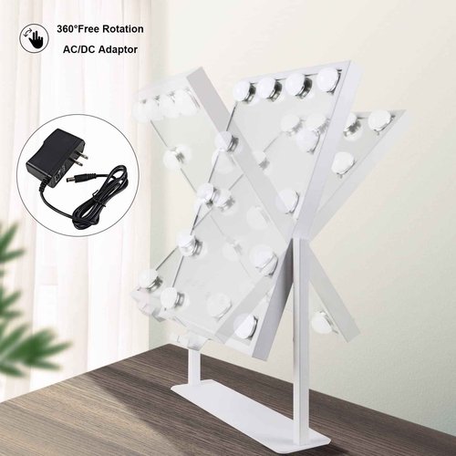 BWLLNI Vanity Mirror with Lights, Hollywood Lighted Makeup Mirror with Phone Holder, Smart Touch Control, 3 Color Lighting Modes, Detachable 10X Magnification, 360°Rotation(White)