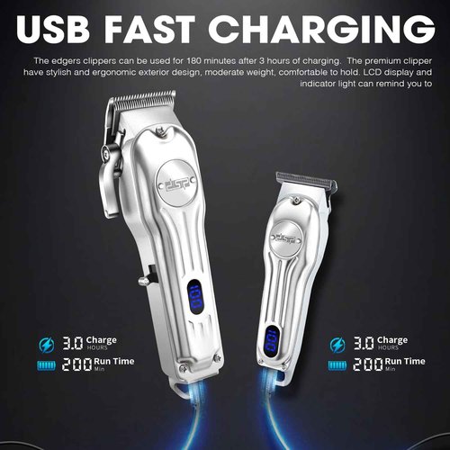 DSP Professional Hair Clipper for Men, Clipper and Trimmer Set - Electric Clipper for Hair Cutting, Cordless Barber Clipper Set with LED Display for Men Gift (Silver)