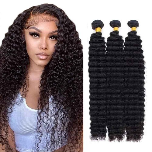 Loose Deep Wave Bundles Human Hair 34 34 34 Inch Deep Curly Human Hair Bundles Quick Weave Unprocessed Brazilian Remy Hair Extensions Double Weft Natural Look For Women