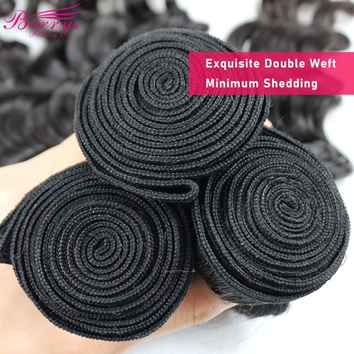 BERRYS FASHION Human Hair Bundles, 9A Brazilian Virgin Human Hair for Black Women, Body Wave Straight, Double Weft, Natural Black, 1 Bundle / 3 Bundles 10 12 14 16 18 20 22 24 26 28 inch