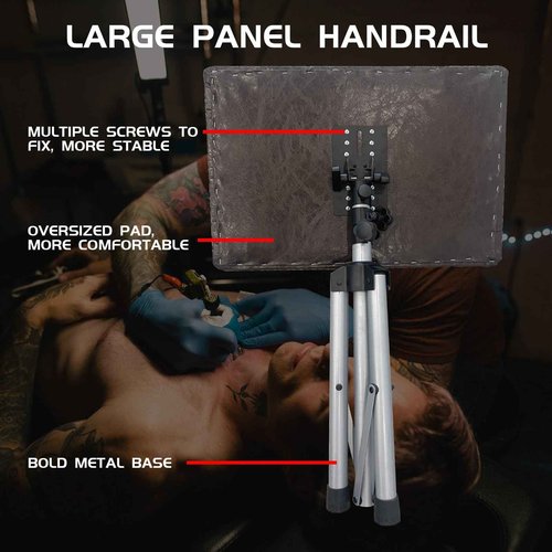 XL Tattoo Arm Rest Stand - Heavy Duty Steel - Portable Tattoo Armrest with Thick Soft Eco Leather Pad & Metal Base - Extra Wide and Long Pad - 180 Rotating Arm Rest